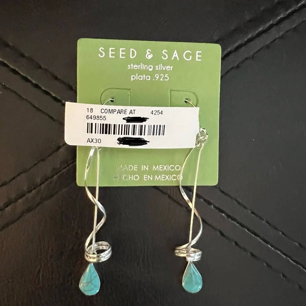 Seed & Sage Silver and Turquoise Spiral Drop Earrings. NWT